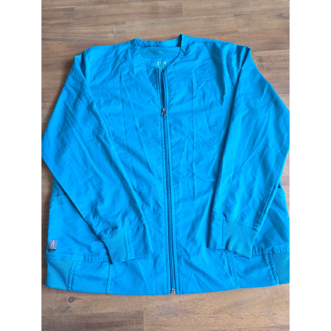 Auw Teal Scrub Jacket Full Button Up Size Large Women’s